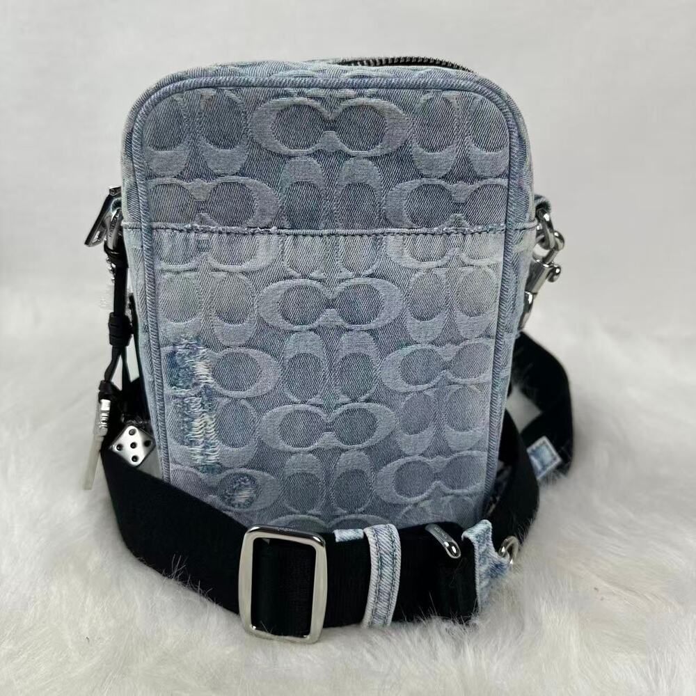 Coach Men Tristan Crossbody Bag 14 In Loved Signature Denim With Charms CET70